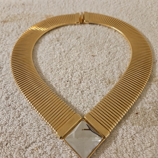 Vintage runway Joan Collins Gold Tone crystal chocker necklace - 20" s1