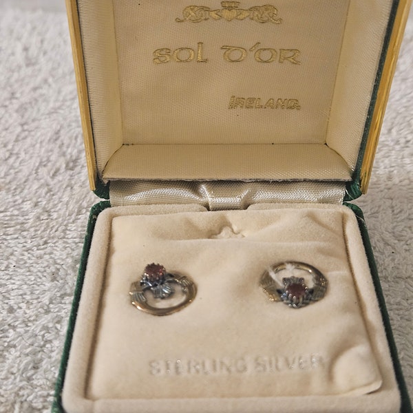 Signed Sol D'or Solvar Celtic Knot Claddagh  sterling Earrings Set p42