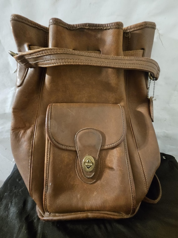 Authentic Vintage Coach Leather Drawstring Backpack in London Tan COACH Vintage Backpack Bag Leather Drawstring Turn Lock Mini  main image 4