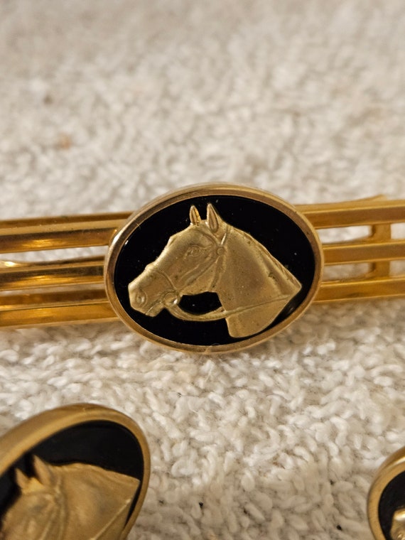 Horse Head on Red Acrylic Vintage ANSON Cuff Link… - image 2