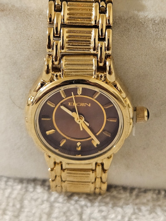 Ladies Elgin Elegant Gold Tone Bronze Dial Link Bracelet  display picture 3