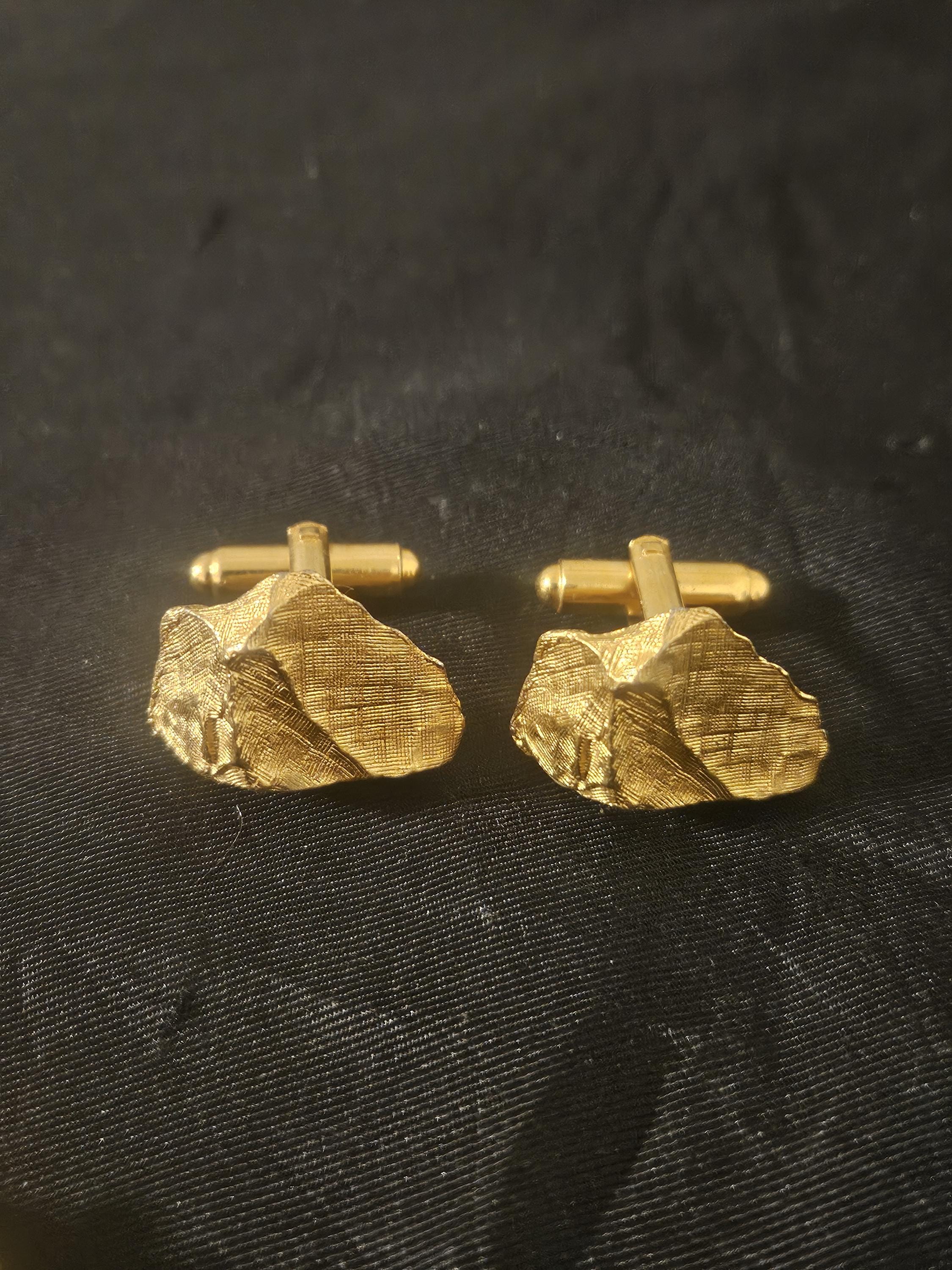 Boutons De Manchette Vintage En Or Rempli 12kt Destino - Pierre Abalone - Avec épingle De Cravate Assortie