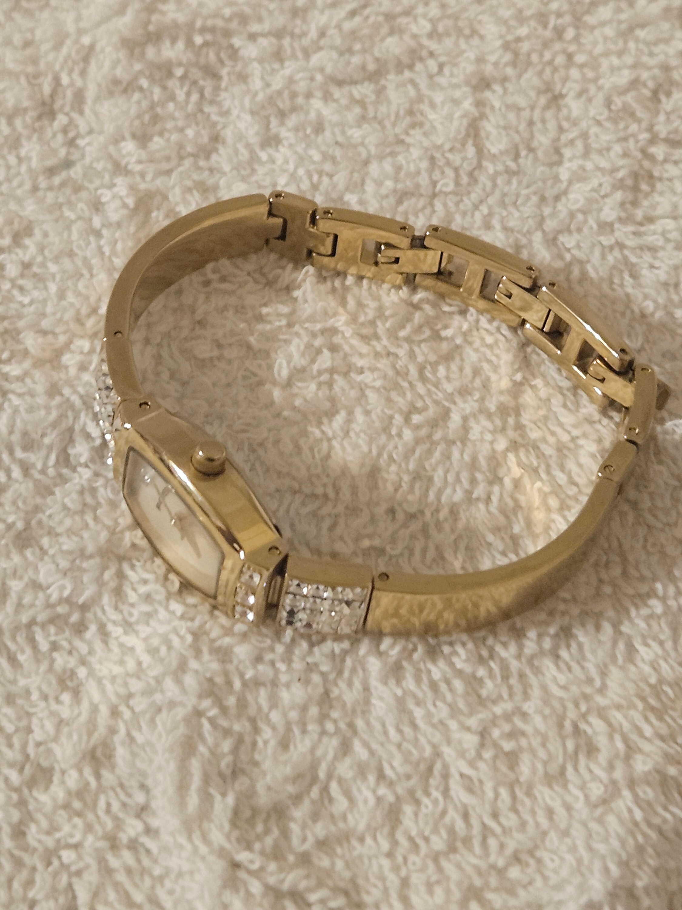 RARE Ladies Fossil F2 ES1283 Gold Tone Crystal Accent Quartz 