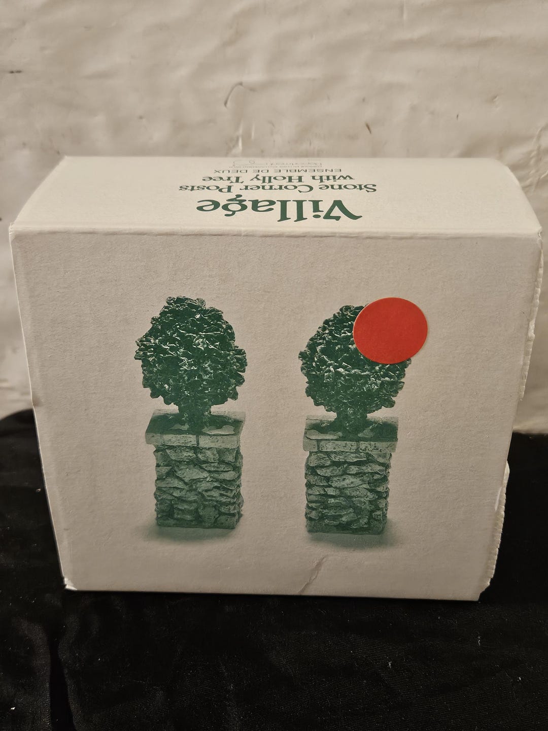 Dept 56 Stone Corner Posts With Holly Tree - Christmas Village Set - Etsy
