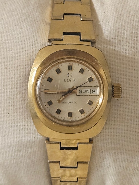 ELGIN  vintage gold tone AUTOMATIC day date womens