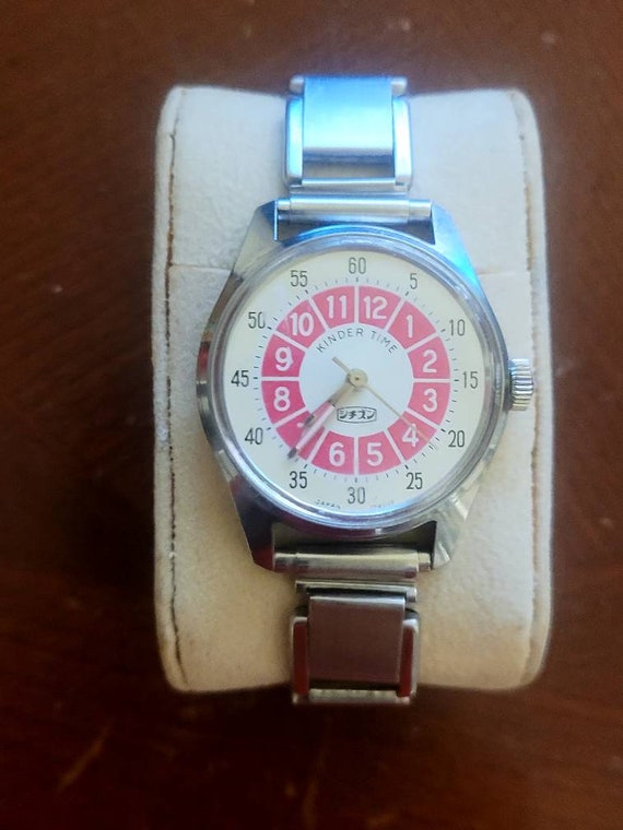 Vtg CITIZEN Watch KINDER TIME 4-020367 pink white 