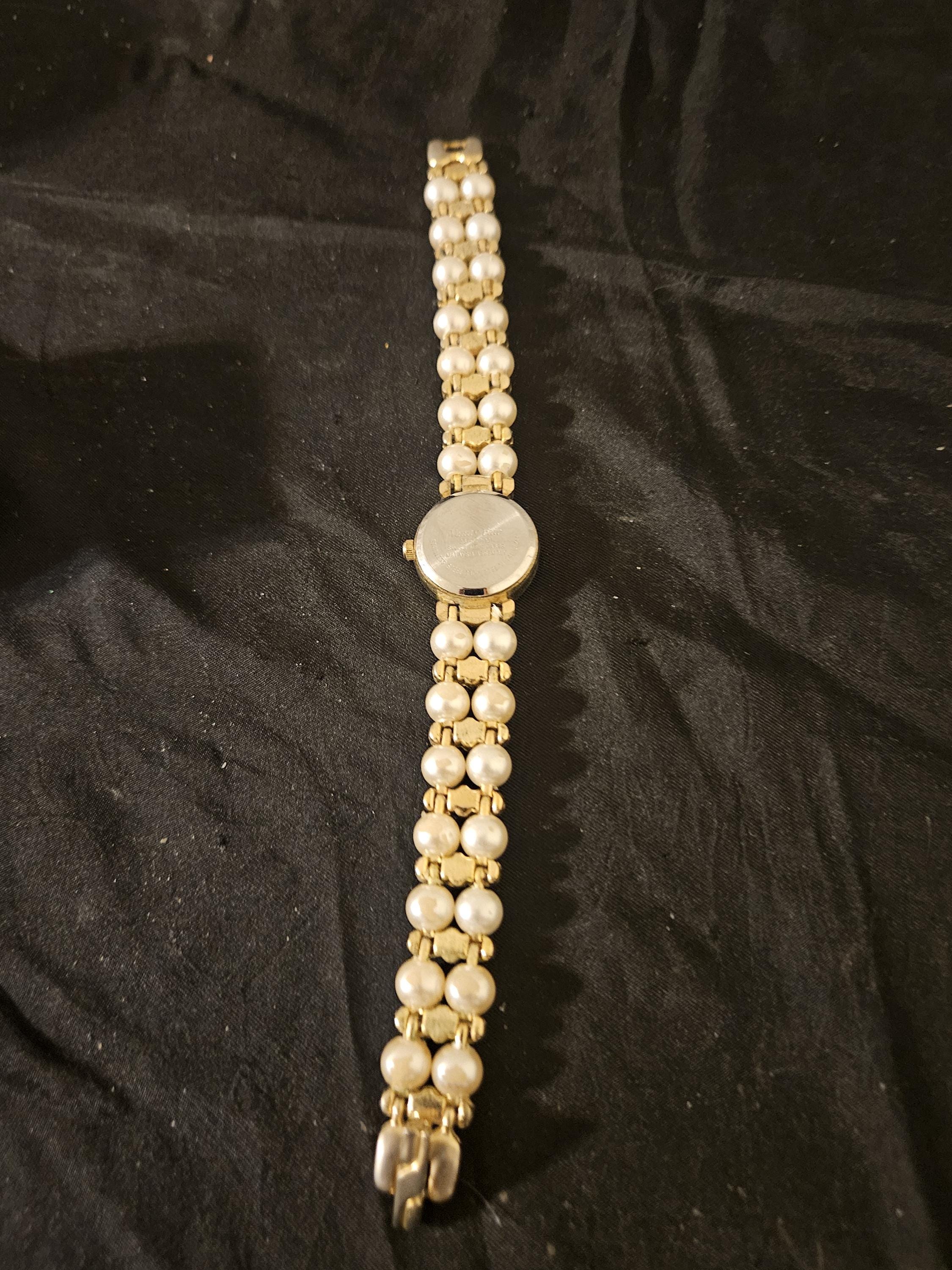 Vanity Fair Vintage Watch Women Gold Tone Faux Pearl Band 
