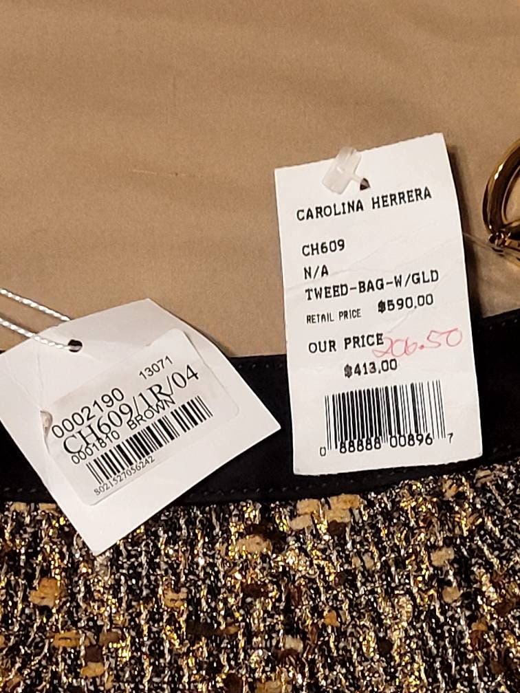Vtg Carolina Herrera Tweed Bag With Gold Evening Bag Purse New -  UK