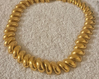 Napier Vintage Collar Necklace Linked Shiny Gold Tone Metal Chunky Signed p36