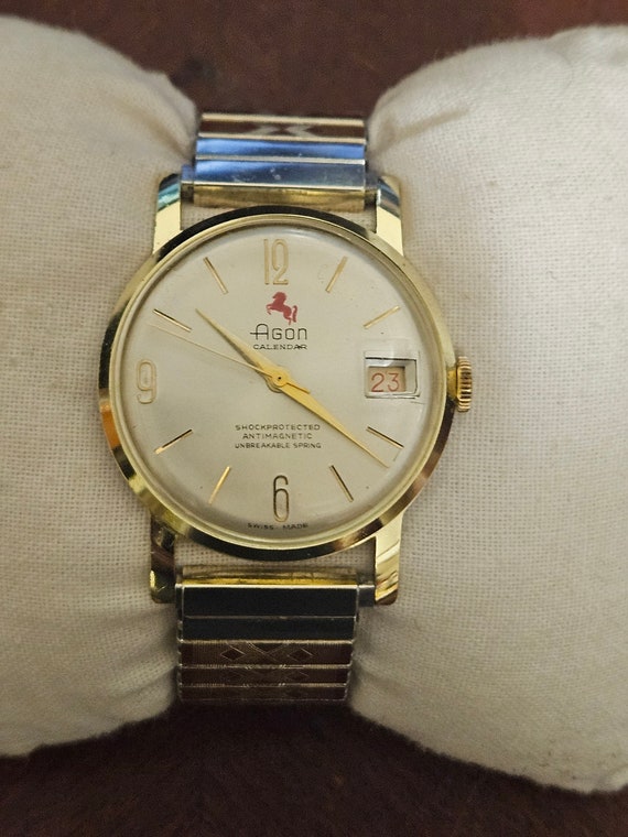 Vintage Agon Calendar Antimagnetic Mens Swiss Watch Working  display picture 1