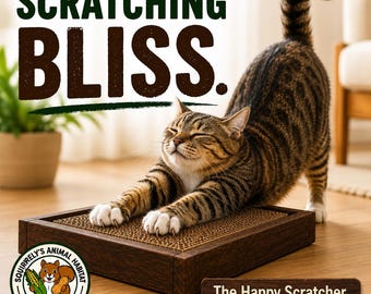 The Happy Scratcher - Handmade Wooden Cat Scratcher Box – Corrugated Cardboard Cat Lounge – Modern Cat Furniture