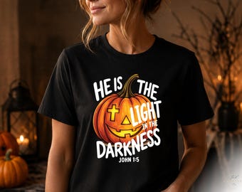 Christian Halloween Pumpkin PNG, He Is the Light Scripture Sublimation, John 1:5 Digital Download