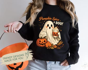 Pumpkin Spice Boo Ghost PNG, Halloween Coffee Autumn Sublimation Design (Digital Download)