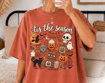 Tis the Season Halloween PNG, Retro Spooky Collage, Pumpkin Ghost Witch Shirt Design