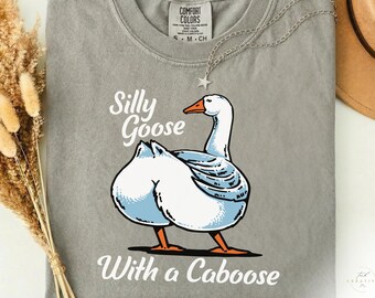 Silly Goose With Caboose PNG Funny Goose Sublimation Retro Farmhouse Shirt Design