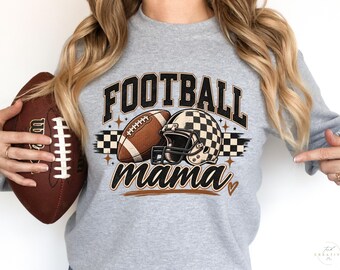 Football Mama PNG, Game Day Mom Shirt, Retro Sports Sublimation, Checkered Helmet Design