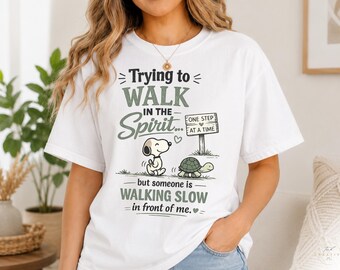 Trying Walk Spirit Funny Christian PNG Snoopy Turtle Faith Shirt Design Commercial Use