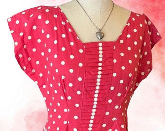 1950s Polka Dot Dress, Custom Made, Fit n Flare, Cotton Sundress