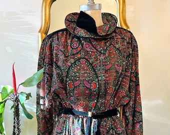 1980s Leonia Polvani Paisley, Boho Dress, Wool Challis, Holiday Dress, Gypsy Style, Italy