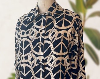 1990s Moschino Couture!, Iconic Peace Blouse, Logo Garment, Oversize Silk Top