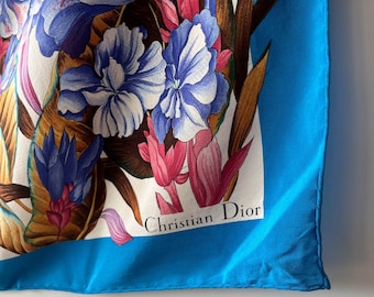 1980s Christian Dior, Silk Scarf, Tropical Dream, Designer, Macaw Parrot, Riot of Color