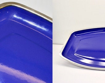 1960s Cathrineholm Royal Blue Enamel, Stainless Steel, 17" Carving Tray, Mid-Century Modern Design by Norwegian Grete Prytz Kittelsen