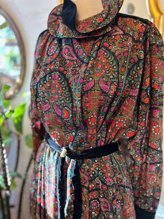 VTG 60s 70s WHITE BLACK BROWN YELLOW FLORAL BAROQUE PAISLEY BOHO DRESS 12 14 main image 0