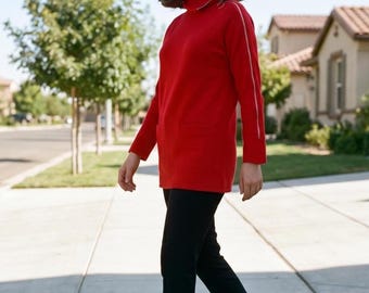 Tunica in jersey di lana anni '60 di Rudi Gernreich, abito unisex con cerniera diagonale rossa