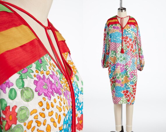 1980s Diane Freis, Multicolor Midi Dress, Asian Fl