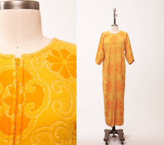 1960s Sears Robe, Two Tone Yellow, Terry Towel Dre
