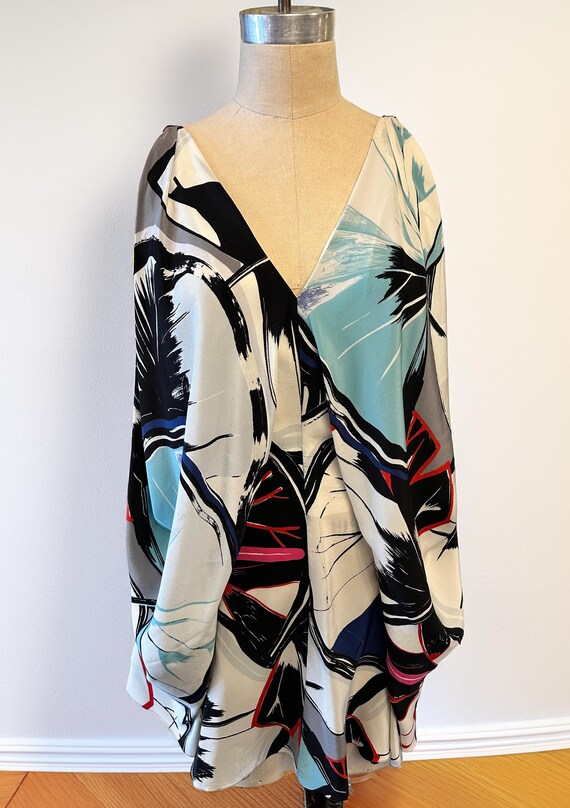 2000s Balenciaga Couture, Silk Ginkgo Print Tunic, Backless Mini Dress View 3