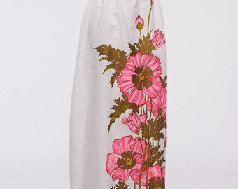 Vintage Glamour Maxi Hostess Skirt Large Pink Poppies 1960s Alfred Shaheen Hand Printed in Hawaii