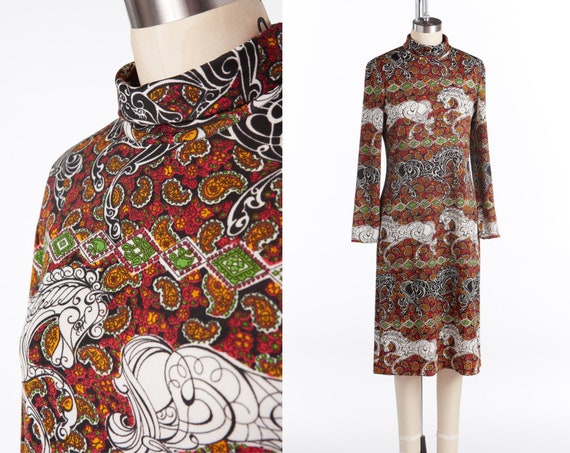 1960-70s Goldworm, Paisley Print Dress, Stylized E