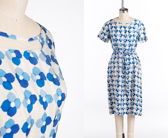 1950s Vintage Blue Floral Silk Dress | 1950's Vint