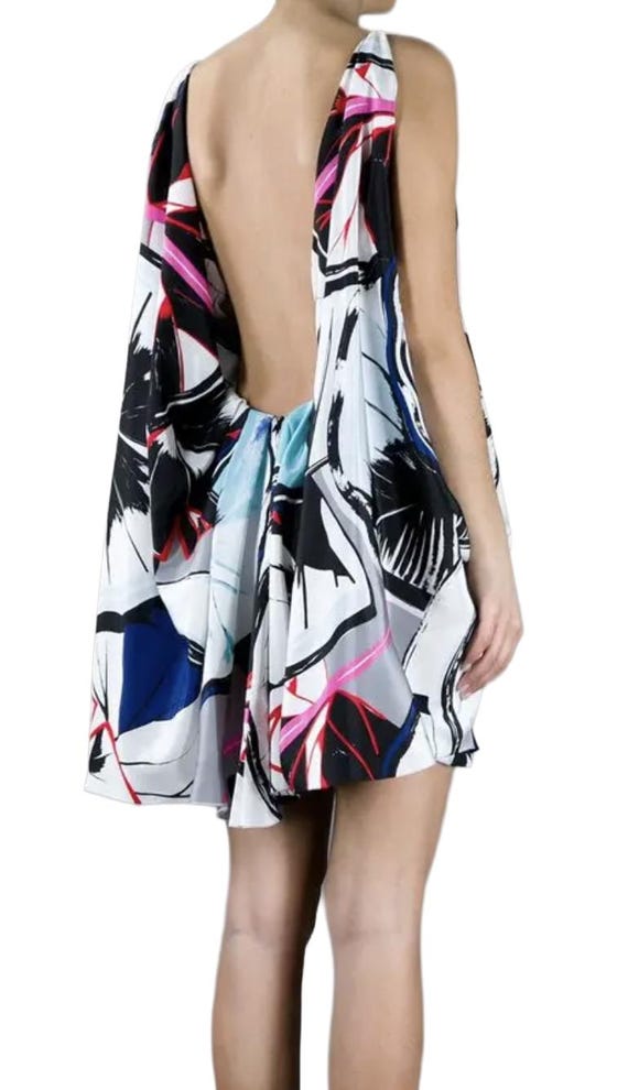 2000s Balenciaga Couture, Silk Ginkgo Print Tunic, Backless Mini Dress View 2