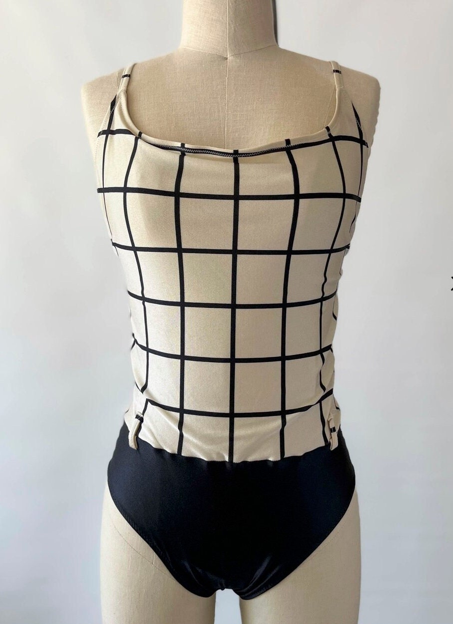1980s Gottex Black & Cream Swimsuit (fits M) Barbie Bathing
