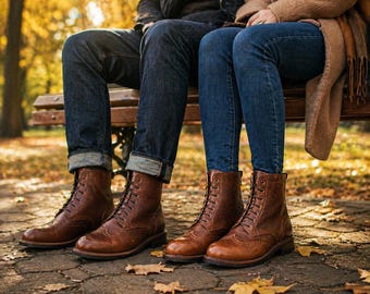 Handmade Mens Leather Ankle Boots, Vintage Lace-Up with Free Gift of Socks Pair