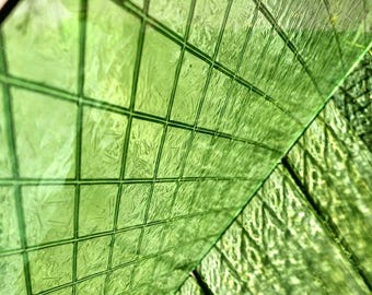 Green Lozenge Stained Glass Vintage Architectural Restoration MCM Panel Suncatcher Window Supply