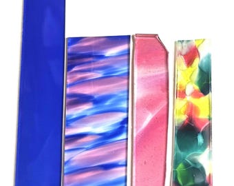 Daybreak Shoals - Pink Blue Yellow Fremont Mouth Blown Stained Glass Pack, Cut Off Remnant Bundle, Mosaic Panel Suncatcher Lampmaker Supply
