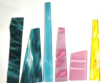Sunpath - Yellow Pink Turquoise Fremont Mouth Blown Stained Glass Pack, Cut Off Remnant Bundle, Mosaic Suncatcher Panel Supply