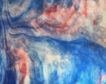 Cabo Rojo - Chicago Art Glass Vintage Stained Glass Sheet, Pink Blue Mottled, 14.5x13.25, Lampmaker Mosaic Panel Supply