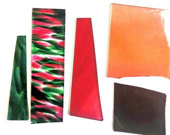 Pink and Green Fremont Mouth Blown Stained Glass Pack, Cut Off Remnant Bundle, Mosaic Suncatcher Supply, Siren's Snare