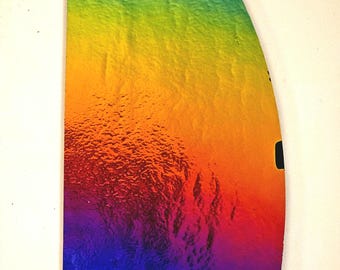 Rainbow Dichroic Glass on Black, COE 90 Bullseye Compatible Thin Fusible Sheet, 10.75 x 3.75, Fusing Jewelry Stained Glass Mosaic Supply