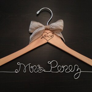 Rustic Bridal Hanger / Wedding Hanger / Engraved Bride & Groom Initials / Rustic Wedding / Personalized Hanger / Brides Hanger / Name Hange image 4