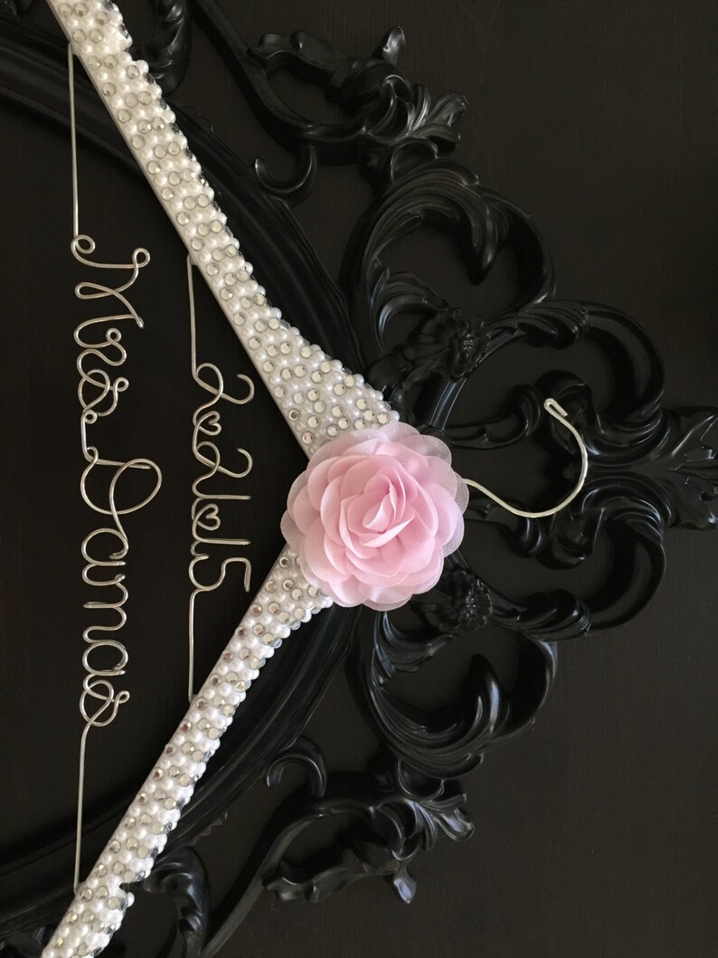 Bridal BLING Wedding Hanger Bling Hanger Brides Hanger Personalized Name Hanger Hanger Pearl Hanger Glamorous Wedding Hanger Mrs