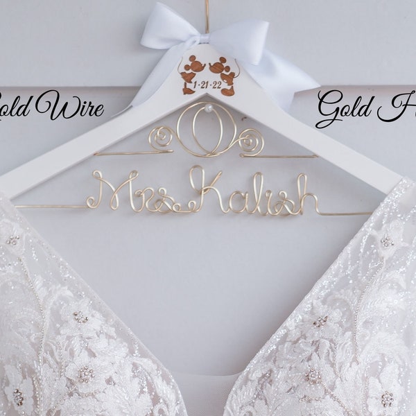 Cinderella Wedding Hanger, Disney Bride Hanger, Bridal Hanger, Mickey & Minnie Wedding, Disney Wedding, Personalized Hanger,Gold Wire Hanger