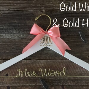 Wedding Monogram Hanger, Bride Hanger, Engraved Bridal Hanger, Monogram Wedding Hanger, Rustic Wedding, Gold Wire Hanger, Monogram Gift