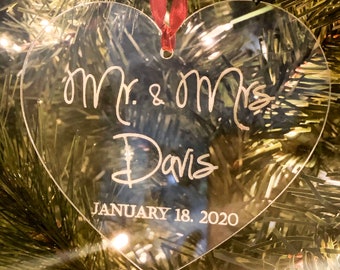 Engagement Ornament, Wedding Christmas Ornament, Engagement Gift, Just Married Christmas Gift, Mr. & Mrs. Christmas Ornament