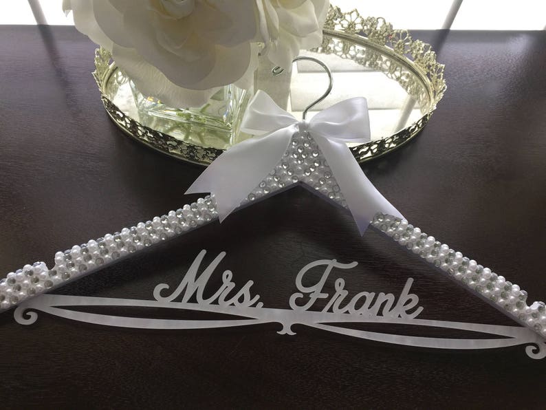 Personalized Custom Name Hanger Bride Hanger Rhinestone Wedding Hanger Bling Hanger Bridal BLING Hanger Pearl Wedding Hanger,