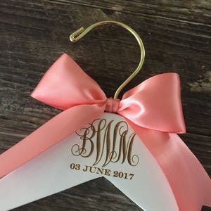 Wedding Monogram Hanger, Bride Hanger, Engraved Bridal Hanger, Monogram Wedding Hanger, Rustic Wedding, Gold Wire Hanger, Monogram Gift image 3